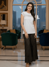 Elegant White Top with Printed Palazzo Pant